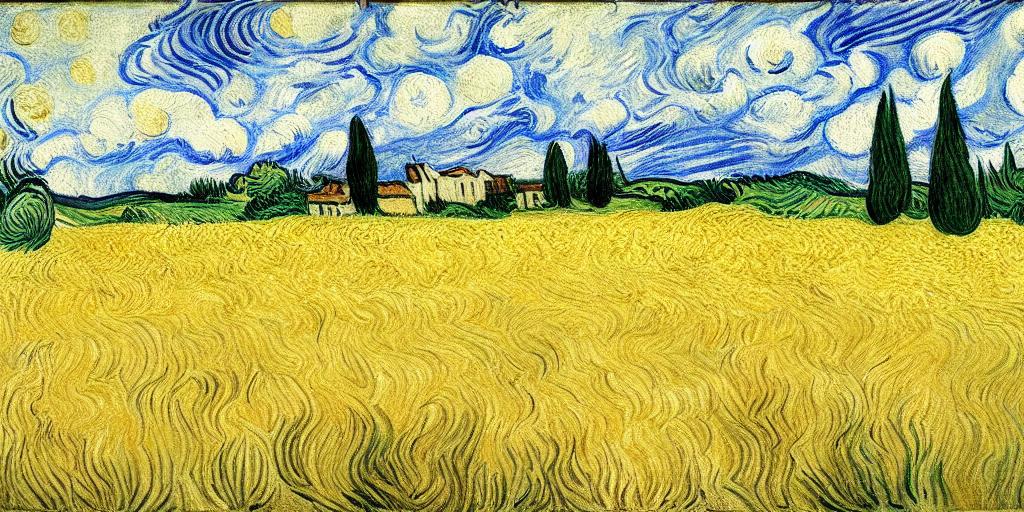 «Пшеничное поле с кипарисами», Винсент Ван Гог Нейросеть